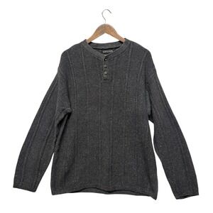 STRUCTURE Sweater Mens Sz L Henley Thermal Pullover Ramie Cotton Gray HK VTG Y2K